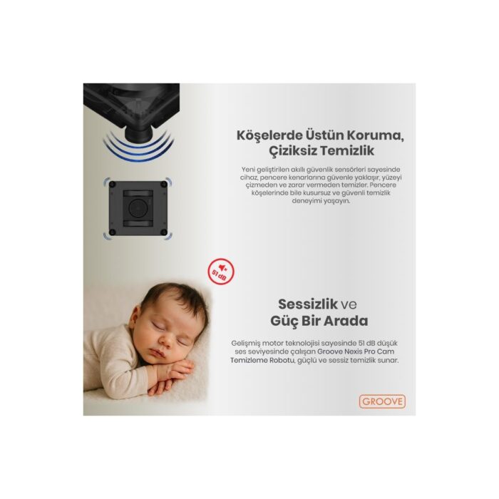 Groove Nexis Pro Akıllı Uygulama Kontrollü Cam Temizleme Silme Robotu +Yapay Zeka Desteği+Ultra Sessiz+Akıllı Sensör+4 Ultrasonik Sprey - Görsel 5