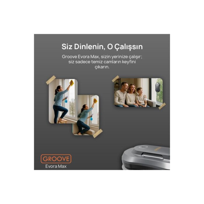 Groove Evora Max Akıllı Uygulama Kontrollü Cam Temizleme Silme Robotu +Yapay Zeka Desteği+Ultra Sessiz+Akıllı Sensör+2 Ultrasonik Sprey - Görsel 4
