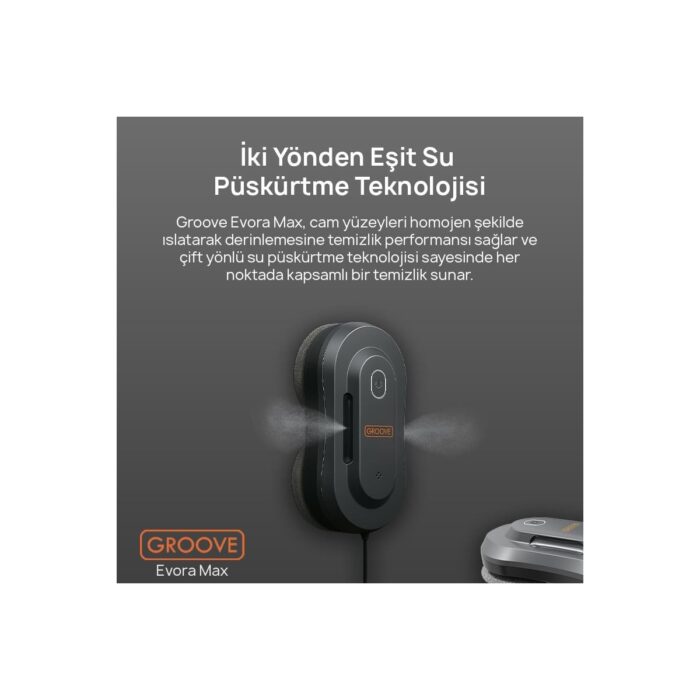 Groove Evora Max Akıllı Uygulama Kontrollü Cam Temizleme Silme Robotu +Yapay Zeka Desteği+Ultra Sessiz+Akıllı Sensör+2 Ultrasonik Sprey - Görsel 5