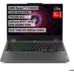 Lenovo LOQ AMD Ryzen 7 7435HS 24GB 1TB SSD RTX4070 Freedos 15.6" FHD Taşınabilir Bilgisayar 83JC00F6TR