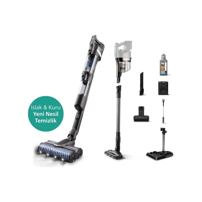 Philips 9000 Serisi AquaTrio Kablosuz Dikey Süpürge, Otomatik Temizleme ve Şarj İstasyonu​, AquaSpin Başlık, PowerCyclone Aqua,XW9463/11 - Görsel 1