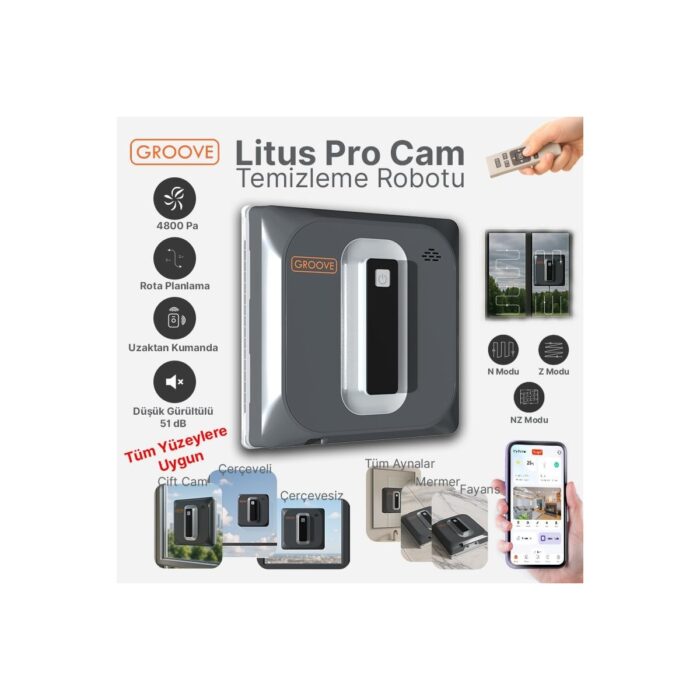 Groove Litus Pro Akıllı Uygulama Kontrollü Cam Temizleme Silme Robotu +Yapay Zeka Desteği+Ultra Sessiz+Akıllı Sensör+4 Ultrasonik Sprey - Görsel 1