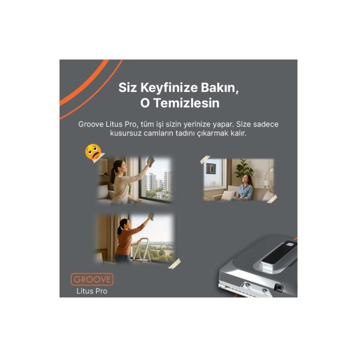 Groove Litus Pro Akıllı Uygulama Kontrollü Cam Temizleme Silme Robotu +Yapay Zeka Desteği+Ultra Sessiz+Akıllı Sensör+4 Ultrasonik Sprey - Görsel 4