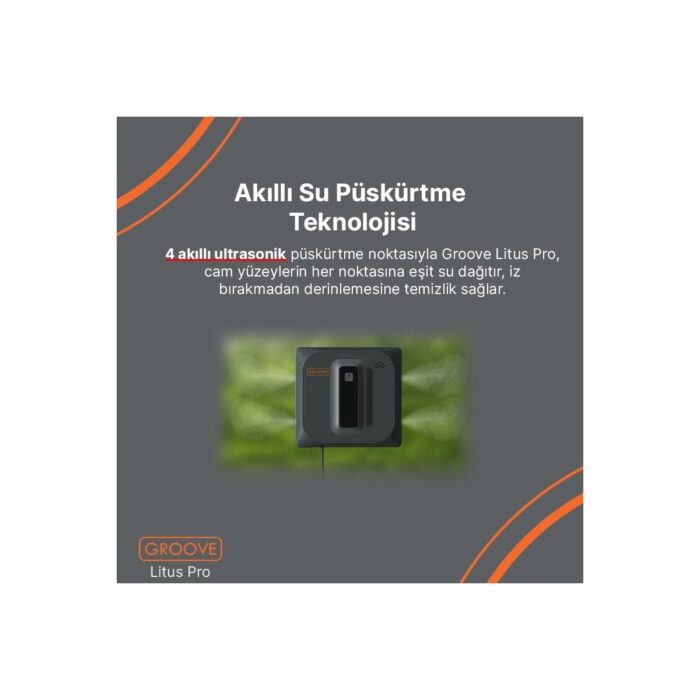 Groove Litus Pro Akıllı Uygulama Kontrollü Cam Temizleme Silme Robotu +Yapay Zeka Desteği+Ultra Sessiz+Akıllı Sensör+4 Ultrasonik Sprey - Görsel 5