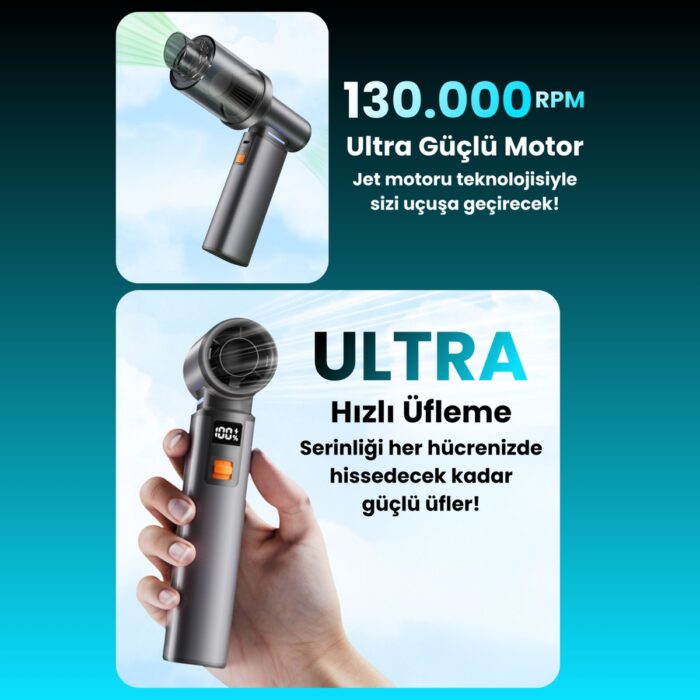 Seyutech F1 Violent Turbo Jet Fan 130000RPM Ultra Güçlü Motor Güçlü Vakum 4000MAH Bataryalı Üflemeli - Görsel 2