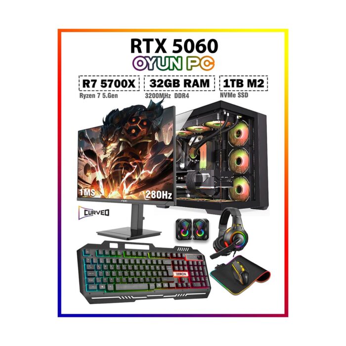 Zeiron Warrior Eagle X55 Ryzen 7 5700X 32GB 1tb M.2 SSD RTX5060 27" 280Hz Sıvı Soğutmalı Oyuncu Bilgisayar - Görsel 1