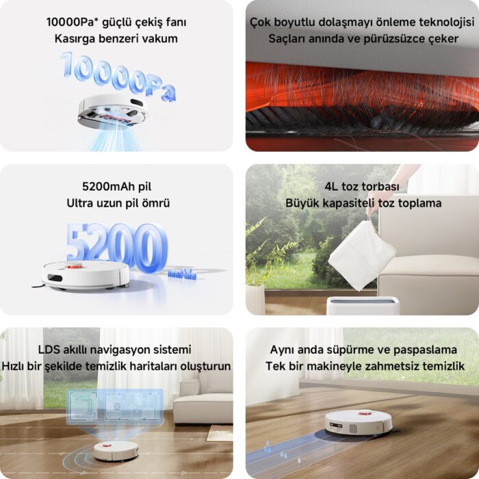 Robot Vacuum H40 Akıllı Robot Süpürge + Mop 10000PA (Xiaomi Türkiye Garantili) - Görsel 2