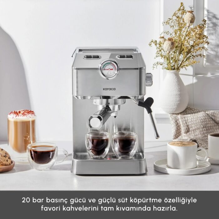Karaca Coffee Art 1101 Süt Köpürtücülü, 20 Bar Basınçlı, Espresso, Latte, Cappuccino, Americano Makinesi 1,5l Inox - Görsel 3
