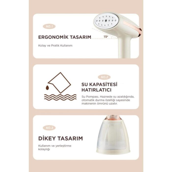 Başkenttekno KY-003 Beyaz Buharlı Kırışık Giderici 1500W Taşınabilir Seyahat Boy Dikey Ütü - Görsel 5