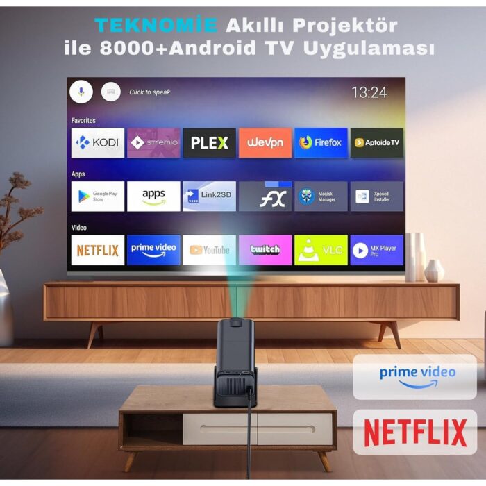 Tarçın Teknomie Android Wifi Taşınabilir Akıllı Projektör – 4K Ultra Hd, Bluetooth 5.0, Hoparlör, Çok Amaçlı Akıllı Mini Projeksiyon - Görsel 5