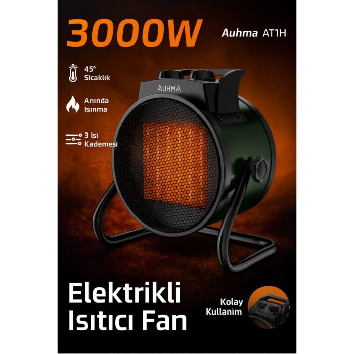 Auhma AT1H Elektrikli Isıtıcı Fan Yeşil | 3000W Hızlı Isınma, 3 Kademeli Ayar, Sessiz Ptc Isıtma Teknolojisi - Görsel 1