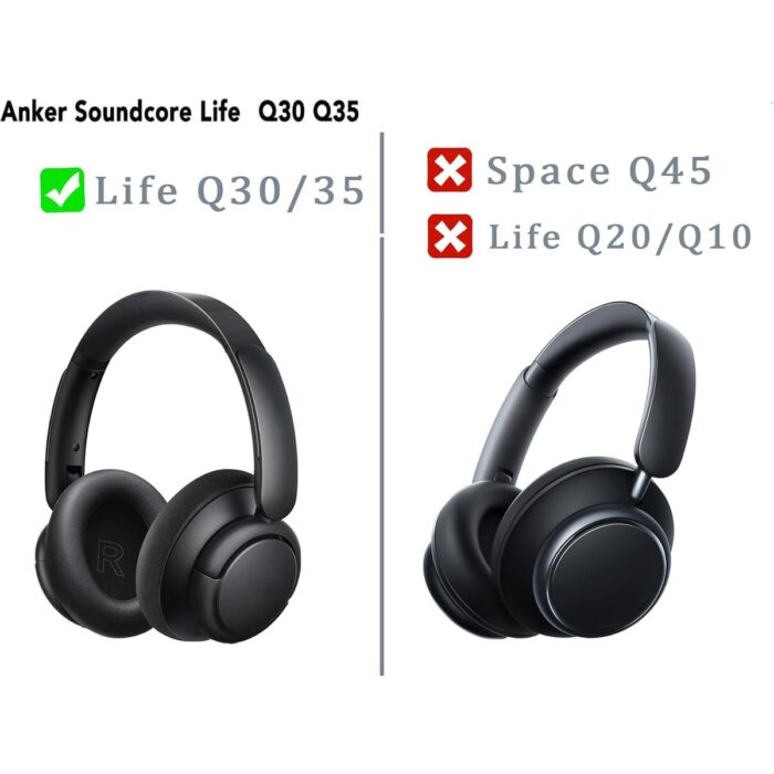 Mrs Toys Anker Life Q30 / Q35 Uyumlu (Mest Örme Kumaş),kulaklık Kulak Yastıkları Süngeri Pedi Anker Soundcore Life Q30 Q35 Q30 Bt Q35 Bt Prefesyonel Sünger Köpük Için Kulak Yastık-Siyah - Görsel 3