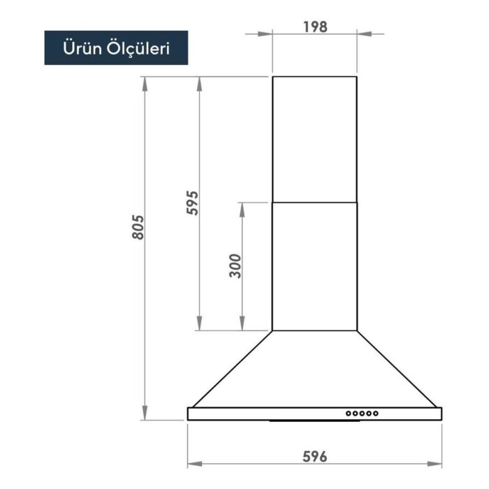 Kumtel Siyah Dp6-S Duvar Tipi Piramit Davlumbaz Alüminyum Filtre, 450 m³/s Yüksek Emiş Gücü ile Sessiz Çalışma - Görsel 4