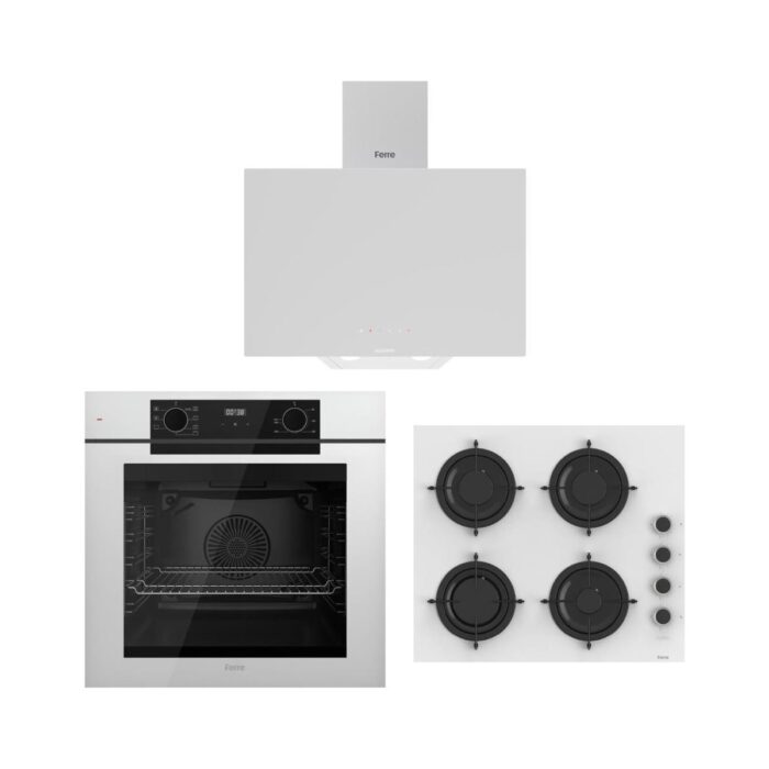 Ferre Artline Beyaz Ankastre Set (D078-SA Beyaz Davlumbaz - CS206-FA 60 cm Beyaz Ocak - QEP63CB Fryart Beyaz Fırın) - Görsel 1