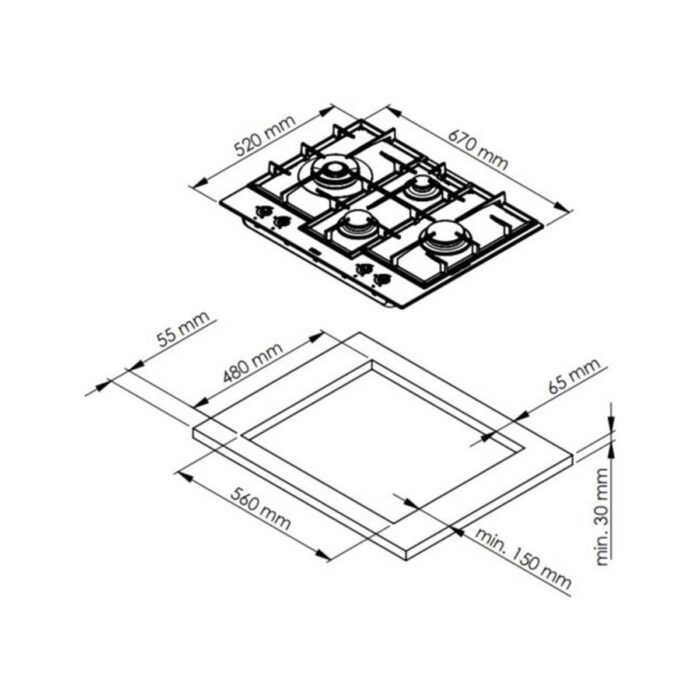 Ferre Beyaz Set ( D101 Beyaz Davlumbaz -ED076-WFA Beyaz Ocak- XE63CB Fryart Beyaz Fırın ) - Görsel 2