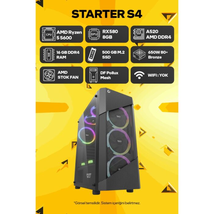 Game Garaj Starter S4 Amd Ryzen 5 5600 16GB Ram 500GB SSD RX580 8gb Freedos Oyuncu Tavsiye Sistem - Görsel 1
