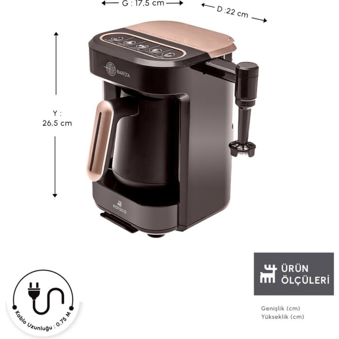 Karaca Hatır Barista Türk Kahve Makinesi – 5 Fincan, Süt Köpürtme ve Sütlü İçecek Hazırlama Özellikli, Kolay Temizlenen Ceviz Kahverengi - Görsel 5