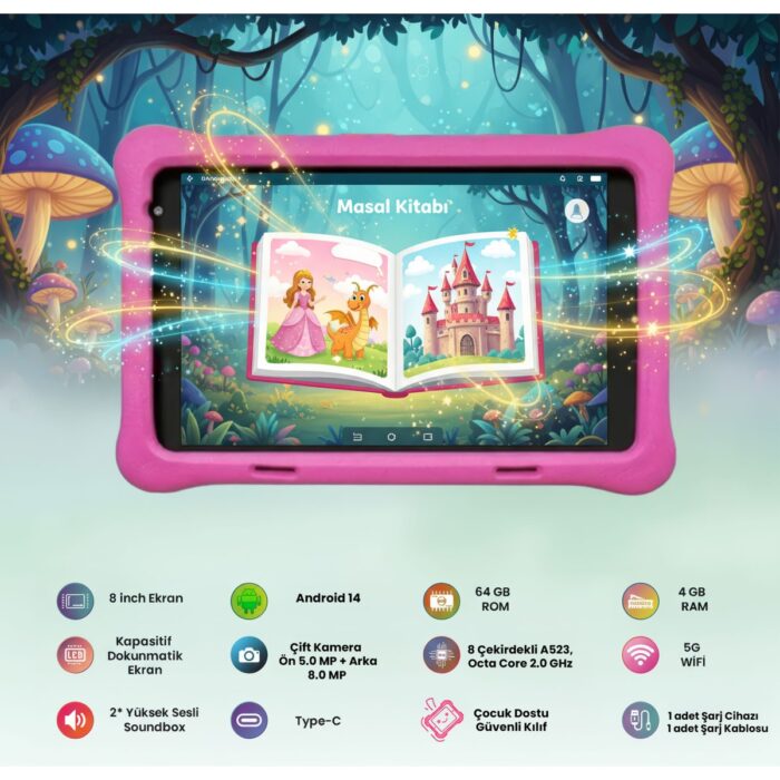 Npo NPK01PRO 8" 1280X800 IPS Ekran 4gb 64GB ANDROID14 A523 2.0ghz Antişok Kılıf Çocuk Tableti - Görsel 2