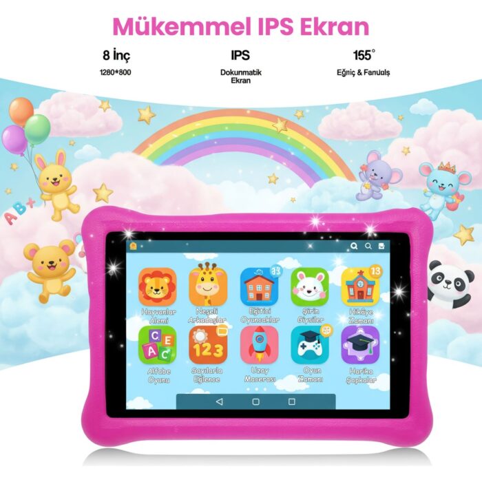 Npo NPK01PRO 8" 1280X800 IPS Ekran 4gb 64GB ANDROID14 A523 2.0ghz Antişok Kılıf Çocuk Tableti - Görsel 3