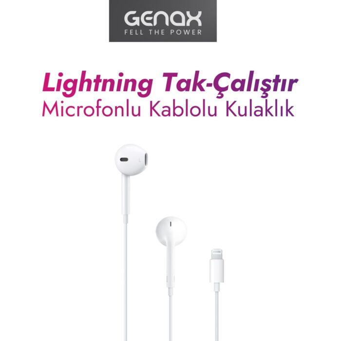 Genax iPhone 11 Pro / 11 Pro Max / 14 Pro / 14 Pro Max Uyumlu Tak Çalıştır Lightning Kulaklık - Görsel 4