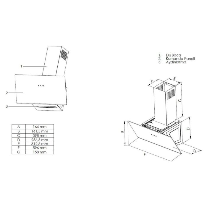 Simfer 8708 60 cm Eğik Push Button Siyah Cam Davlumbaz - Görsel 2