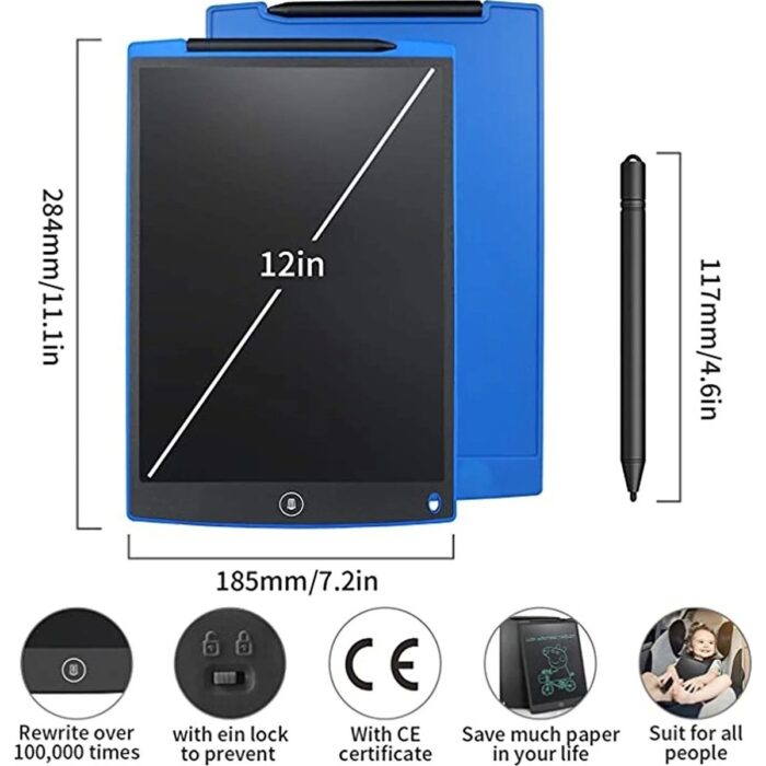 12 Inc Writing LCD Grafik Dijital Kalemli Çizim Tableti Yazı Tahta Not Yazma Eğitim Tableti - Görsel 4