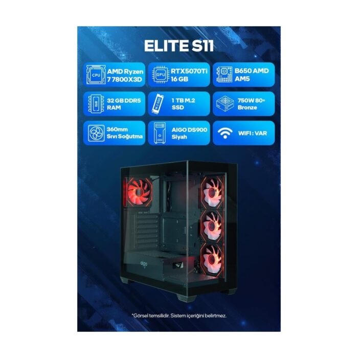 110001195238847.jpg Game Garaj Elite S11 Amd Ryzen 7 7800X3D 32GB Ram 1tb SSD RTX5070TI 360MM Sıvı Soğutma Freedos Oyuncu Tavsiye Sistem - Görsel 1