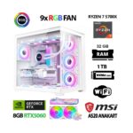 Kinger Axe X32 White Pro Ryzen 7 5700X 32GB Ram 1tb M.2 Nvme SSD 8gb RTX5060 Sıvı Soğutmalı Hazır Sistem Oyuncu Bilgisayarı