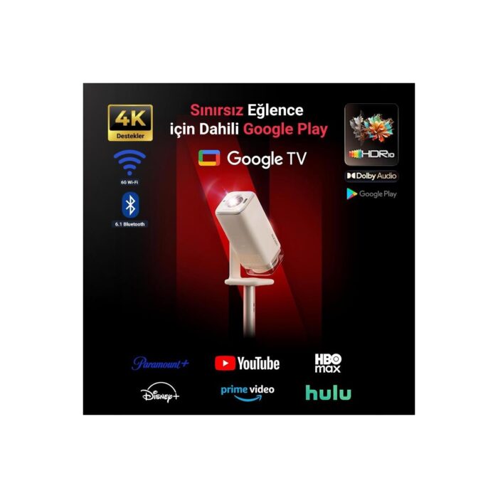 Vankyo Aurzen Boom Air Android Google Tv 4K Destekli Projeksiyon Cihazı +HDR10+TOF Auto Focus+Auto Keystone+6g Wifi+6.1bt+Dolby Ses Sistemi+Powerbank Desteği - Ps5/ps4/xbox - Görsel 3