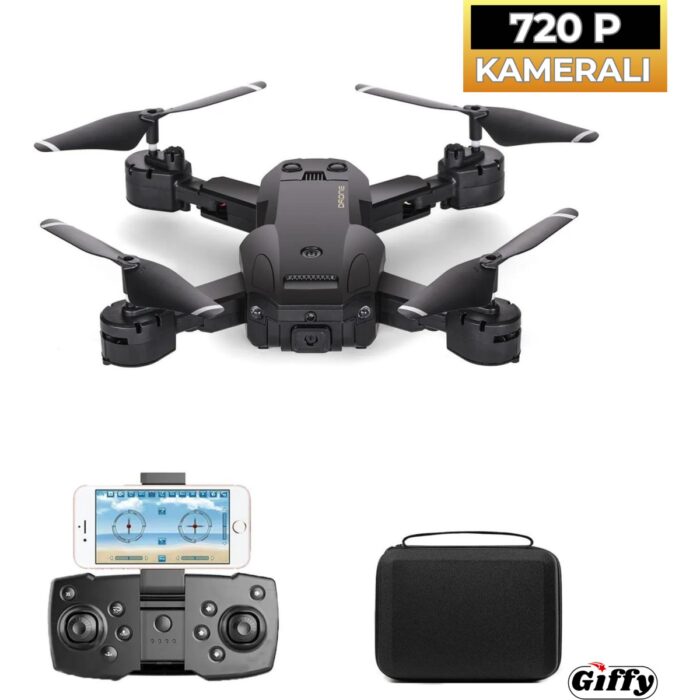 Giffy Başlangıç Drone 720P Hd Kameralı Drone Katlanabilir Taşıma Çantalı 4 Pervaneli Havada Sabit Kalır Kırmızı ve Siyah - Görsel 2