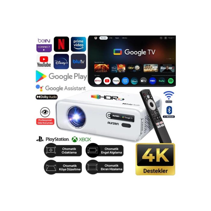 Vankyo Aurzen D1G Android Google Tv 4K Destekli Projeksiyon Cihazı +HDR10+AUTO Focus+Auto Keystone+6g Wifi+6.1bt+Dolby Ses Sistemi - Ps5/ps4/xbox - Görsel 1