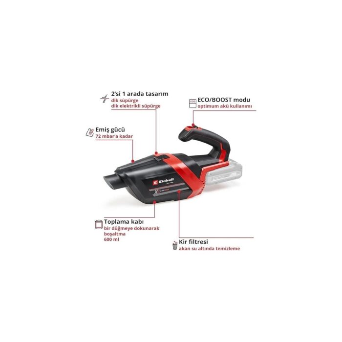 Akülü El Süpürgesi Te-Hv 18/06 Li-Solo Power X-Change (18V, 72 Mbar Emiş Gücü, Dar Alan - Görsel 3