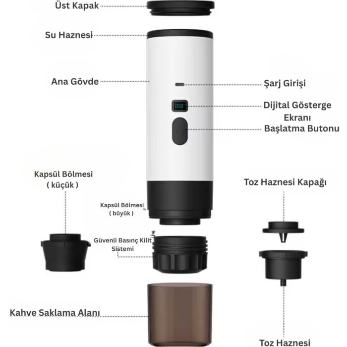 Kablosuz Elektrikli Taşınabilir Espresso Kahve Makinesi – Araba, Ev ve Kamp Için Kapsül ve Toz Kahve, Seyahat Dostu 7800MAH Pil - Görsel 2