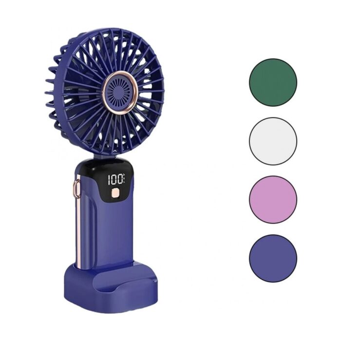 Marsilyan LED Göstergeli Type-C Şarjlı Mini El Fanı Sabit Başlık 5-Kademe Hız Telefonluklu M.üstü Ayak Vantilatör (4887) - Görsel 1