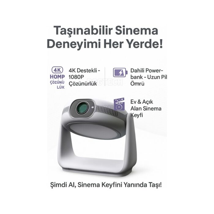 BGG Tech Taşınabilir 4K Destekli Projeksiyon Apollon P1 Bataryalı 1080P Android Projektör - Görsel 1