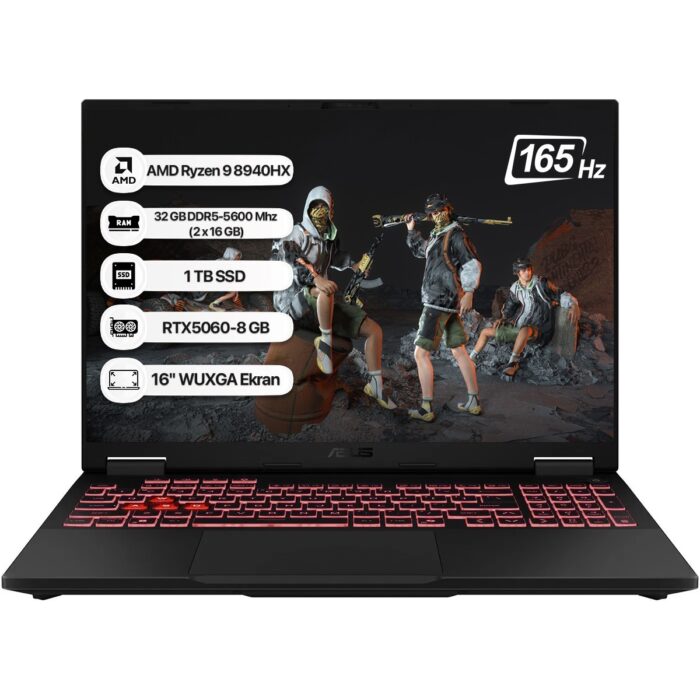 110001211170155.jpg Asus Tuf Gaming A16 FA608PM-RV026 Amd Ryzen 9 8940HX 32GB 1tb SSD RTX5060-8GB 115W Freedos 16" 165Hz Wuxga Taşınabilir Bilgisayar - Görsel 1