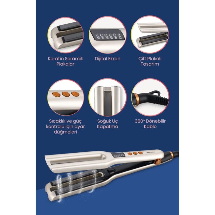 Goldmaster Twinpro Dijital Ekranlı Keratin Seramik Çift Plakalı Iyonik Saç Düzleştirici - Görsel 2