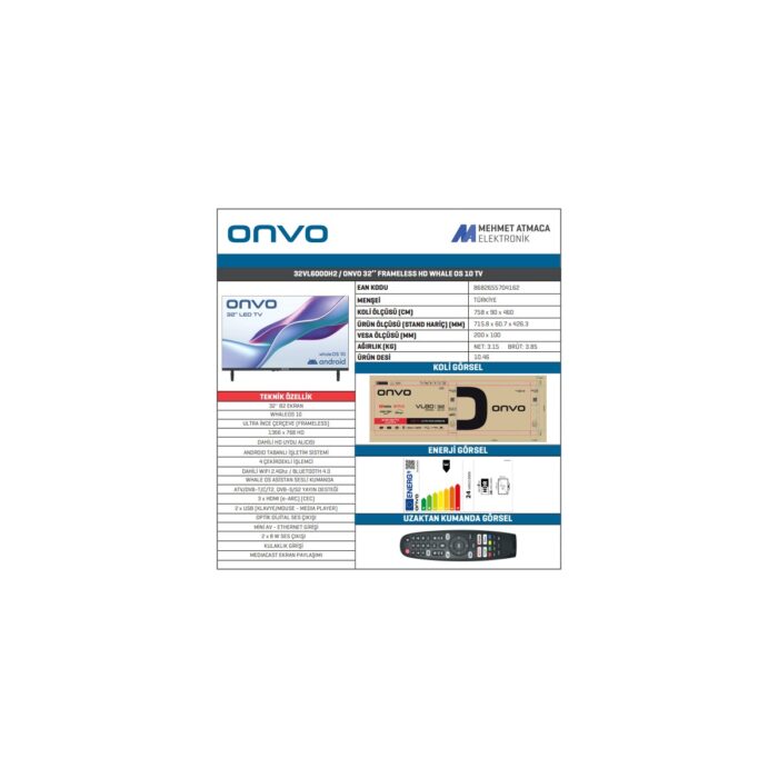 Onvo 32VL6000H2 32'' 82 Ekran Uydu Alıcılı HD Ready Android WhaleOS TV - Görsel 2