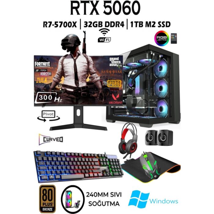 110001212479783.jpg Teknocity Tcx1 Ryzen 7 5700X 32GB 1tb M.2 SSD RTX5060 27" 300HZ Sıvı Soğutmalı Oyuncu Bilgisayarı Hazır Sistem - Görsel 1