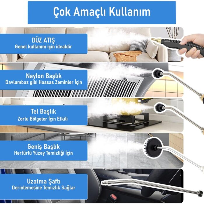 Valkyrie 2500W Yüksek Basınçlı Buharlı Temizleyici 115°C 3 Başlık Ayarlanabilir Güç Derin Temizlik Makinesi - Görsel 2