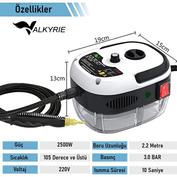 Valkyrie 2500W Yüksek Basınçlı Buharlı Temizleyici 115°C 3 Başlık Ayarlanabilir Güç Derin Temizlik Makinesi - Görsel 5