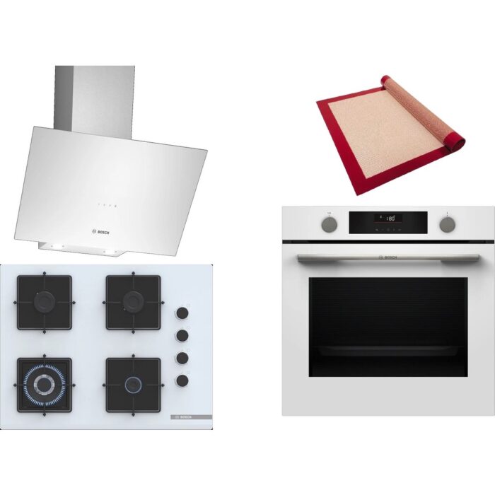 Bosch Beyaz 3 Lü Ankastre Set 355 ( HUA736EV0T - POH7C2P30O - DWK64PJ20T  ) 67CM Wok Bek Ocak - Buhar Destekli Fırın - Pişirme Matı ile Birlikte - Görsel 1