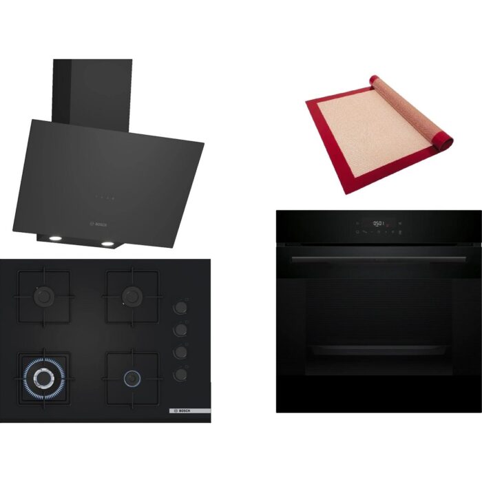 Bosch Siyah 3 Lü Ankastre Set 356 ( HJG852YB0T - POH7C6P30O - DWK64PJ60T  ) 67CM Wok Bek Ocak - 3D Fry Hava ile Kızartma - Pişirme Matı ile Birlikte - Görsel 1