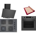 Bosch Gri 3 Lü Ankastre Set 349 ( HUA717BN0T - POH7C9P30O - DWK64PJ70T ) 67CM Wok Bek Ocak - Buhar Destekli Fırın - Pişirme Matı ile Birlikte