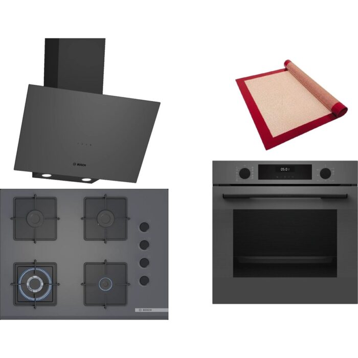 110001214951025.jpg Bosch Gri 3 Lü Ankastre Set 349 ( HUA717BN0T - POH7C9P30O - DWK64PJ70T ) 67CM Wok Bek Ocak - Buhar Destekli Fırın - Pişirme Matı ile Birlikte - Görsel 1