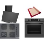 Bosch Gri 3 Lü Ankastre Set 354 ( HUA736EN0T - POH7C9P30O - DWK64PJ70T ) 67CM Wok Bek Ocak - Buhar Destekli - Pişirme Matı ile Birlikte