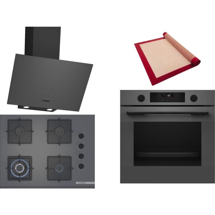 110001214966508.jpg Bosch Gri 3 Lü Ankastre Set 354 ( HUA736EN0T - POH7C9P30O - DWK64PJ70T ) 67CM Wok Bek Ocak - Buhar Destekli - Pişirme Matı ile Birlikte - Görsel 1