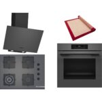 Bosch Gri 3 Lü Ankastre Set 357 ( HJG852YN0T - POH7C9P30O - DWK64PJ70T ) 67CM Wok Bek Ocak - 3D Fry Hava ile Kızartma - Pişirme Matı ile Birlikte