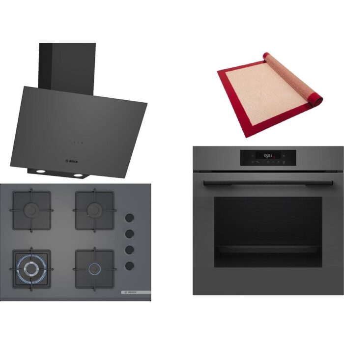 110001214975728.jpg Bosch Gri 3 Lü Ankastre Set 357 ( HJG852YN0T - POH7C9P30O - DWK64PJ70T ) 67CM Wok Bek Ocak - 3D Fry Hava ile Kızartma - Pişirme Matı ile Birlikte - Görsel 1