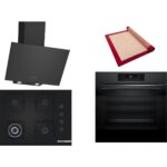 Bosch Siyah 3 Lü Ankastre Set 358 ( HJG852YT0T - POH7C6P30O - DWK64PJ60T  ) 67CM Wok Bek Ocak - 3D Fry Hava ile Kızartma - Pişirme Matı ile Birlikte